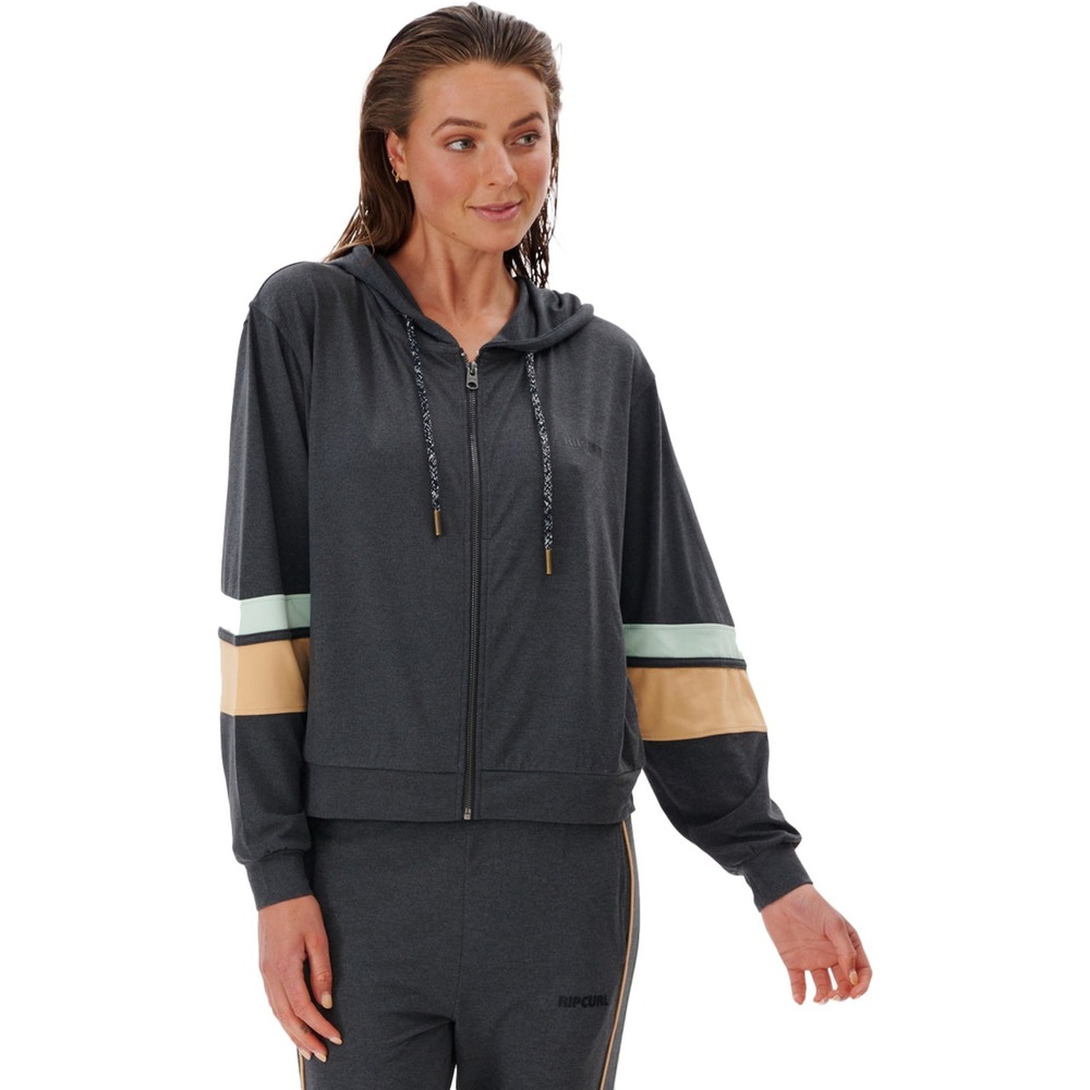 Rip Curl Gray Vaporcool Run Swim Surf Zip Through Soft Hoodie L - NWOT
